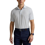 RLX Ralph Lauren Stripe Tour Pique Golf Polo Shirt - Office Blue Multi
