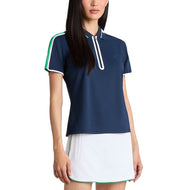 G/Fore Women's Contrast Sleeve Tech Pique Zip Golf Polo Shirt - Twilight