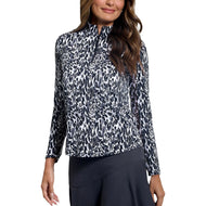 IBKUL 女式 Karen 长袖拉链小高领衬衫 - 黑色/灰色