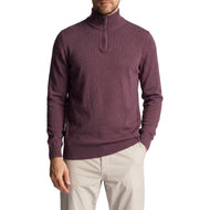 Lyle & Scott 刺绣美利奴羊毛混纺 1/4 拉链针织衫 - 浆果色