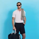 G/Fore Feeder Stripe Fine Tech Jersey Golf Polo Shirt - Blush