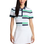G/Fore Women's Engineered Stripe Tech Pique Golf Polo Shirt - Snow