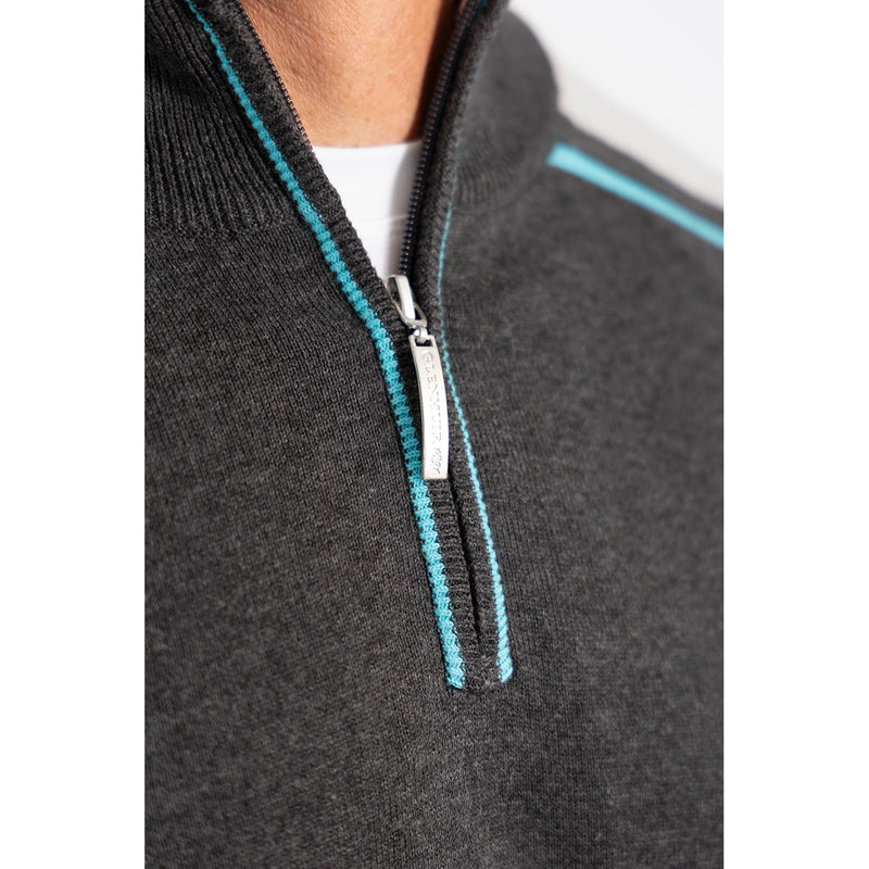 Glenmuir Selkirk Quarter Zip Ribbed Sleeve Cotton Golf Pullover - Charcoal Marl