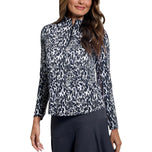 IBKUL Women's Karen Long Sleeve Zip Mock Neck Shirt - Black/Grey