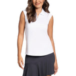 IBKUL Women's Solid Sleeveless Zip Golf Polo Shirt - White