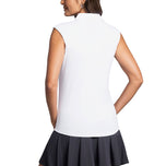 IBKUL Women's Solid Sleeveless Zip Golf Polo Shirt - White