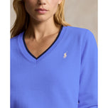 RLX Ralph Lauren Women's Cotton Blend V-Neck Golf Jumper - Greenwich Blue