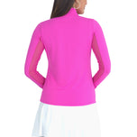 IBKUL Women's Solid Long Sleeve Zip Mock Neck Shirt - Hot Pink