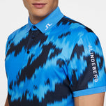 J.Lindeberg Tour Tech Regular Fit Print Golf Polo Shirt - Warp Sonic Blue