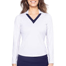 Golftini Women&#39;s Say Yes Long Sleeve Golf Polo Shirt - White/Navy