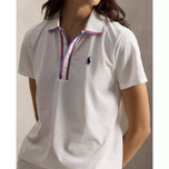 RLX Ralph Lauren Women's Tour Pique Golf Polo Shirt - Ceramic White/Blue Mist/Hot Pink