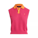 RLX Ralph Lauren Women's Sleeveless Knitted Golf Polo Shirt - Hot Pink/Key West Orange