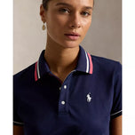 RLX Ralph Lauren Women's Tour Pique Golf Polo Shirt - Refined Navy/Ceramic White/Hot Pink