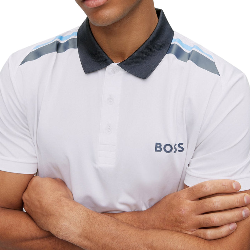 BOSS Paddytech Polo Golf Shirt - White/ Navy